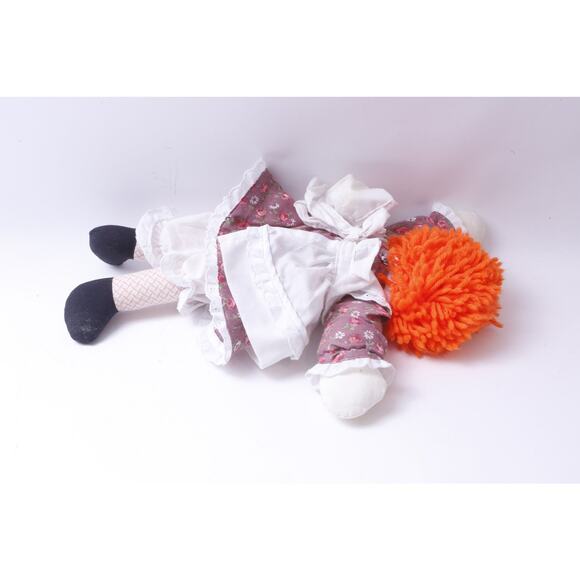 Raggedy Ann, Plush Doll, Redhead, Floral Dress, White Apron, 14", Soft Figure, - Picture 3 of 4